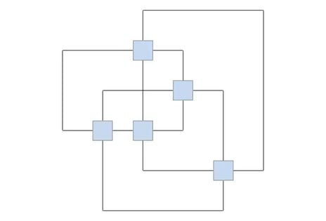 An orthogonal drawing of K5 with fixed node size.