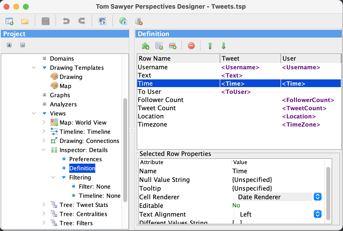 In Perspectives 10.0, the Designer dynamically configures any filtering in the Inspector view.