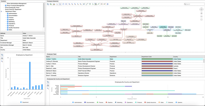 A graph showing an organizational management chart.