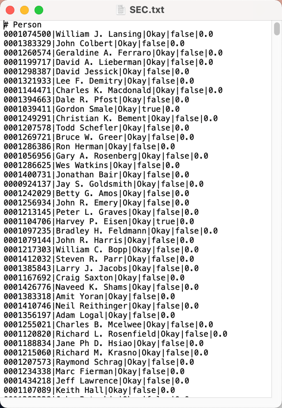 Relational social network data file