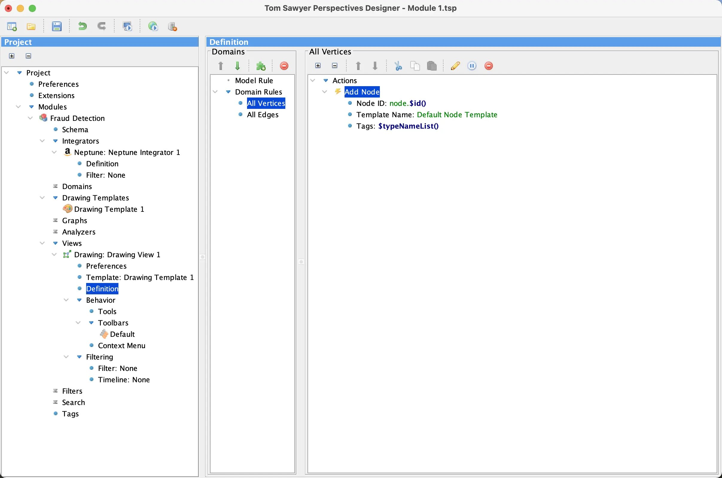 Adding a Drawing View in Perspectives Designer.