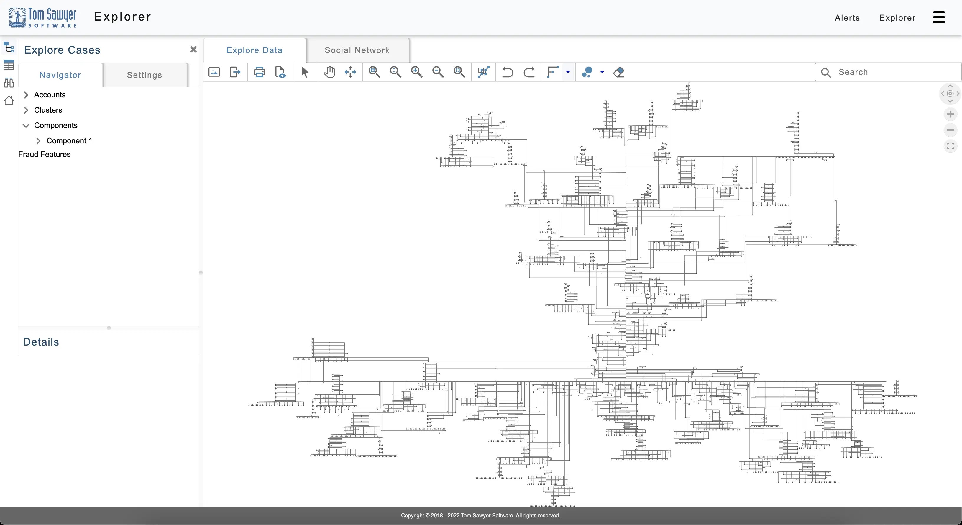 The Explorer module showing a large graph of related elements.