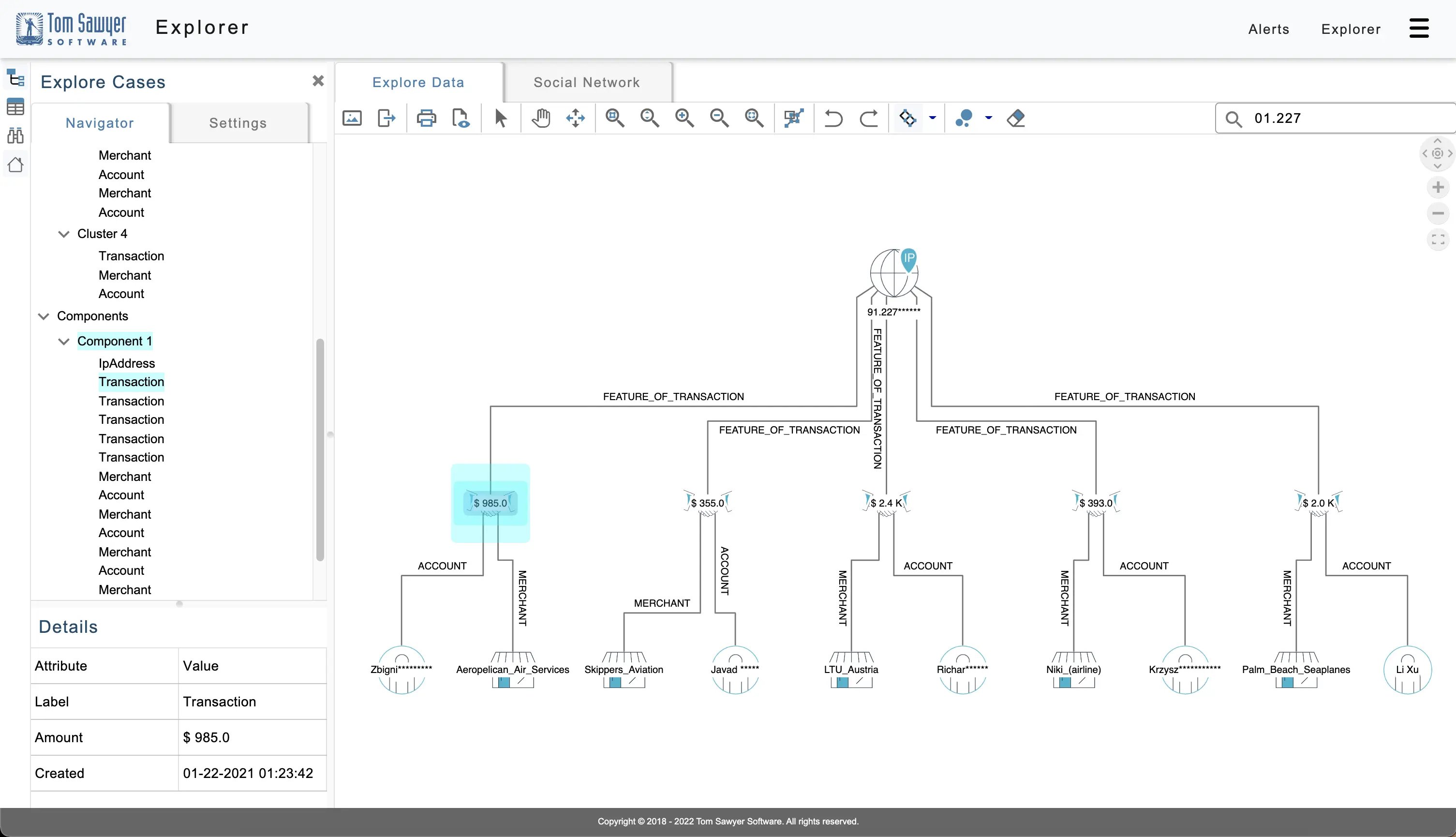 Using the example application to load additional transactions from the suspected fraudulent bot.