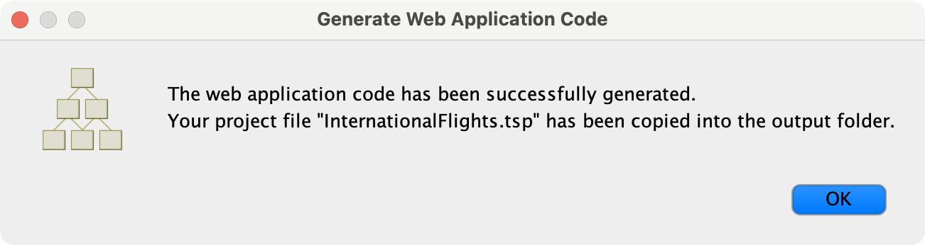 Generate Web Application Code Success Dialog