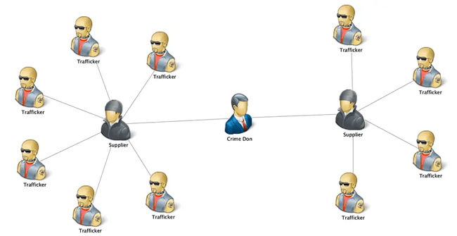 The basic layout of upper management in a crime network