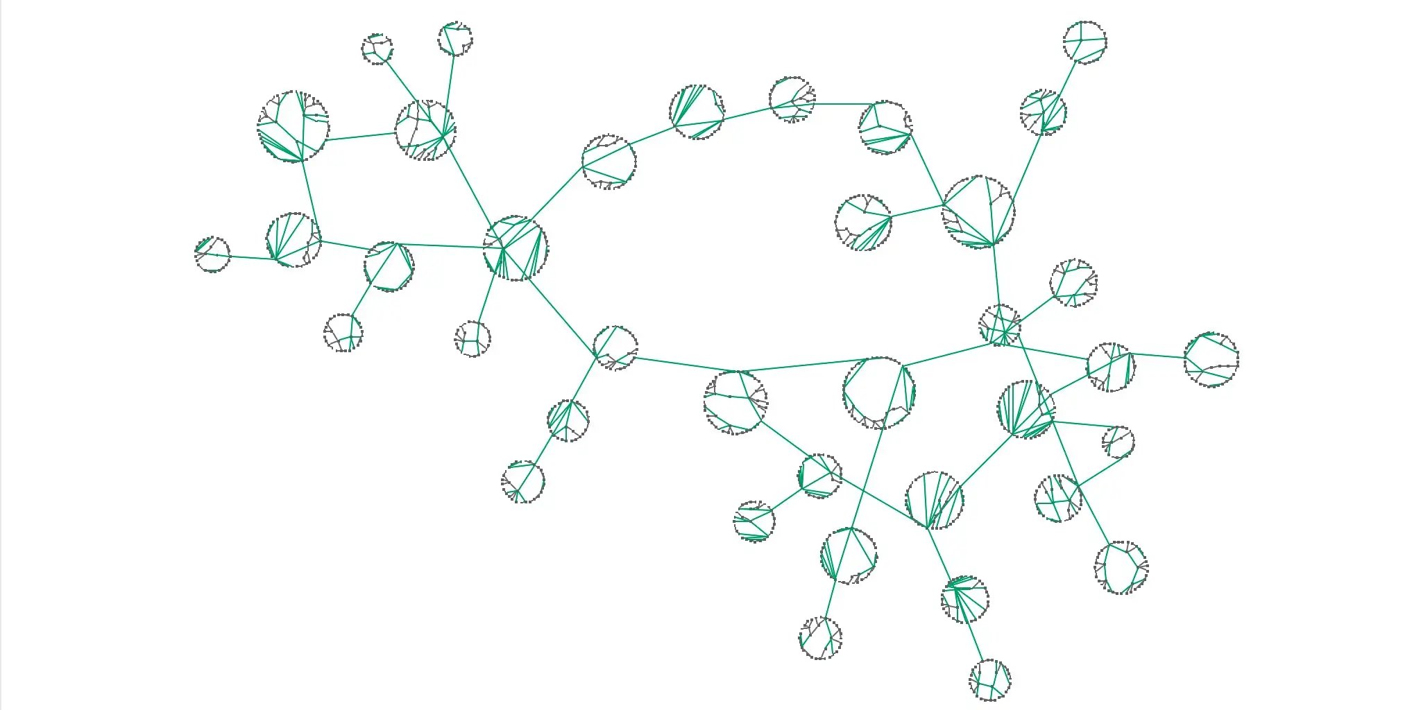 A circular graph visualization of a large network.