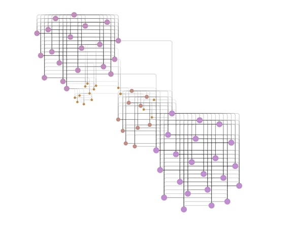 An advanced graph visualization with clustering produced with Tom Sawyer Perspectives.