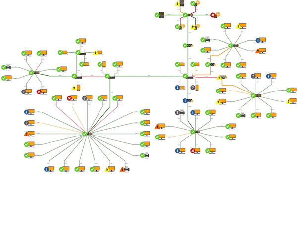 Orthogonal graph layout style available in Tom Sawyer Perspectives applied to an IT network.