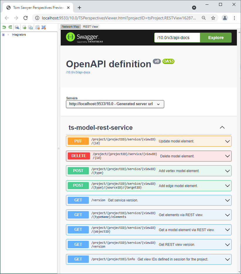 In Perspectives 10.0, a REST integrator supports schema extraction for a Swagger endpoint that uses the OpenAPI Specification (OAS).